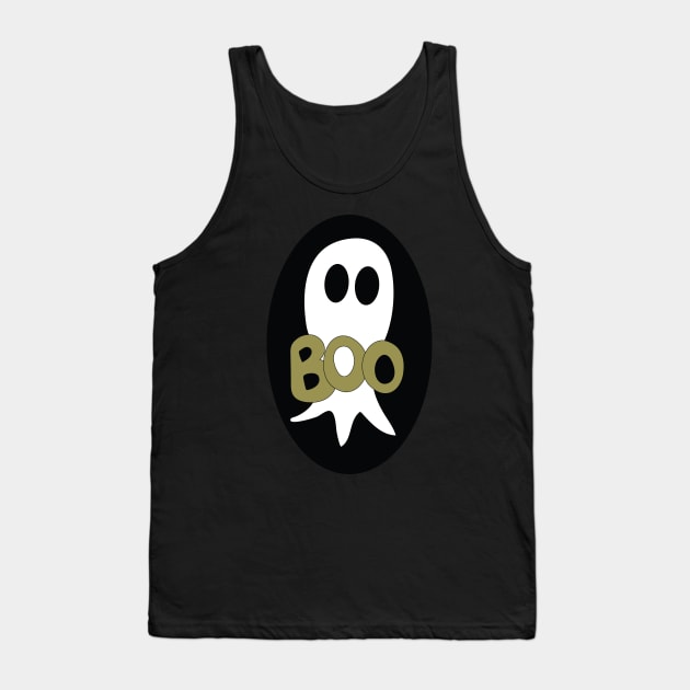 Cute Halloween ghost cartoon with BOO text Tank Top by Angel Dawn Design
